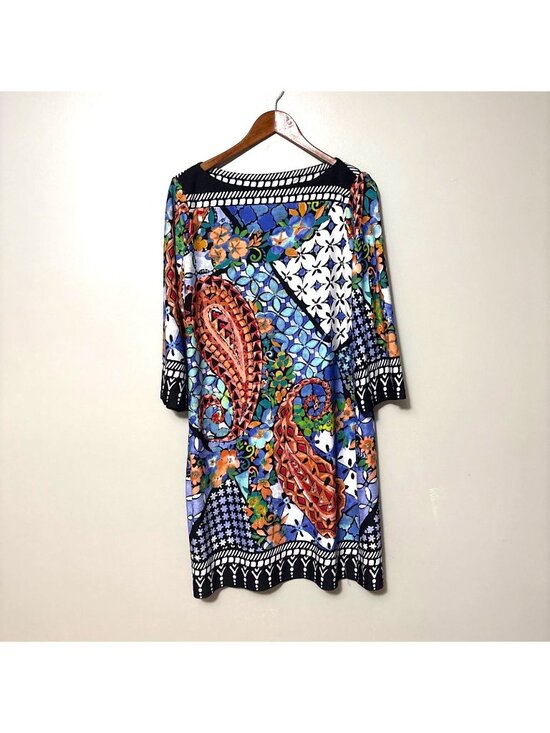 Cato Dresses & Skirts - Cato Womens Multicolor Paisley Patchwork Tunic Dress With 3/4 Sleeves L